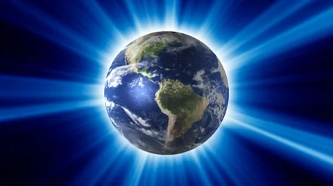 Rotating planet in blue shining rays Stock-Footage 7755458