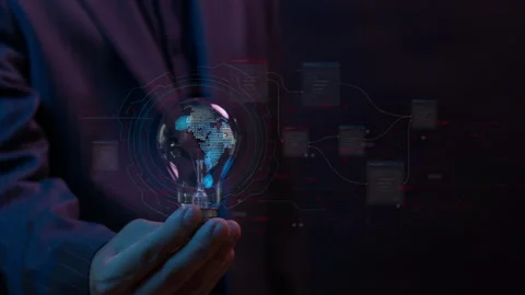 Rotating planet earth inside light bulb with innovation technology background. Stock Footage 288322515