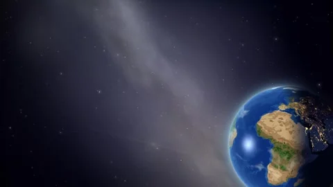 Rotating Planet Earth in Space with City Lights and Milky Way Stock-Footage 344831314