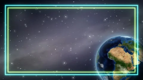 Rotating Planet Earth in Space with Glowing Neon Frame Loop Stock Footage 345197997