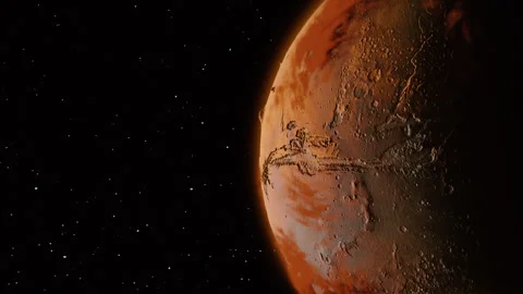 The rotating planet Mars. the planet mars with its crater and cloud Stock-Footage 273104134