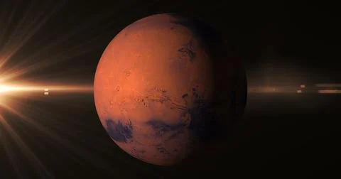 The rotating planet Mars in the rays of the sun 4k Stock Illustration