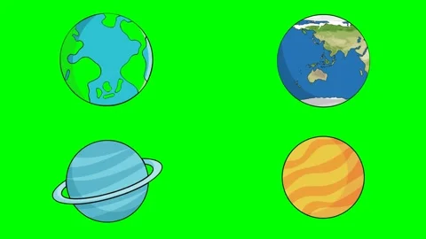 Rotating planets earth globes and colourful ringed saturn space elements 2d Stock Footage 334702827