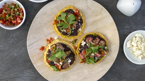 Rotating Plate of Black Bean Sopes Stock Footage 194591737