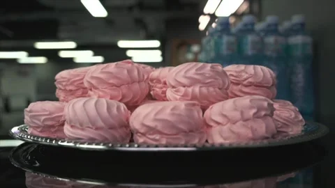 Rotating Plate of Pink Marshmallow Candy Stock Footage 310139175