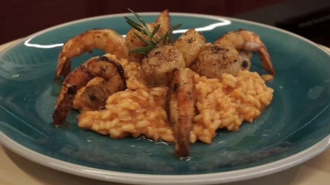 Rotating plate with risotto Stock Footage 112127265