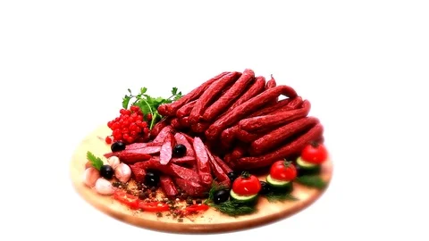 Rotating Plates Of Sausages Video stock 76473066