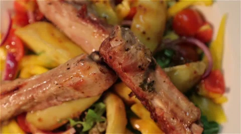 Rotating pork ribs close up Stock Footage 36808293