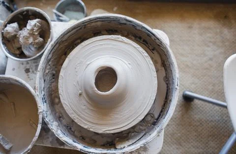 Rotating potter's wheel top view. Stock Photos