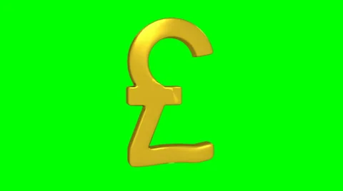 Rotating pound symbol with a gold surface finish on green screen background Stock Footage 35190285