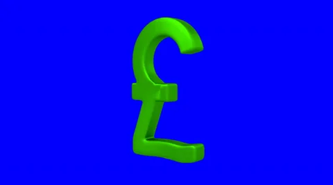 Rotating pound symbol with a green surface finish on blue screen background Stock Footage 35190459