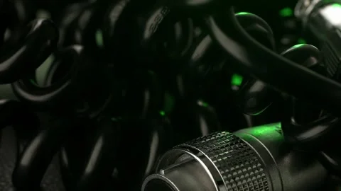 Rotating Power Cables and Connectors for Studio Equipment. Stock Footage 256987823