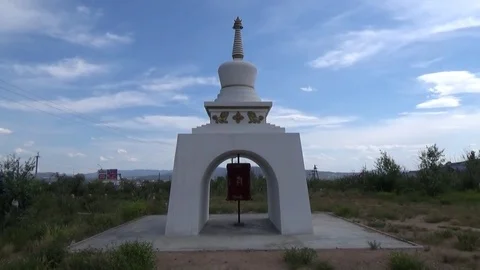 Rotating prayer drum on the territory of the Buddhist temple Stock Footage 75561845