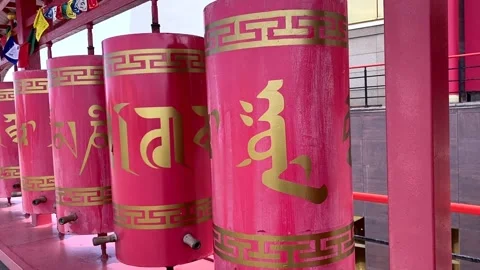 Rotating prayer wheel in a Buddhist temple in Elista Kalmykia Russia. Video stock 201751695