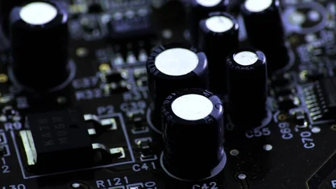 Rotating Printed Circuit Board With Microprocessors and Capacitors, Partially Video stock 77419090