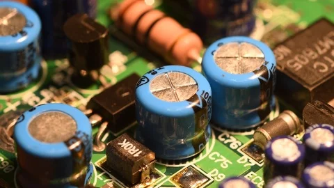 Rotating printed circuit with microprocessors and capacitors Stock Footage 101098477