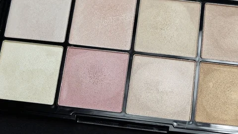 Rotating professional makeup eyeshadow palette, close up Stock Footage 127102785