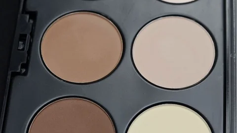Rotating professional makeup eyeshadows palette, closeup Stock Footage 127071534