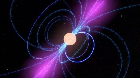 Rotating pulsar neutron star emitting light beams in deep space. Stock Footage 342699466