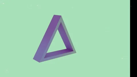 Rotating purple gradient triangle shape floating against soft pastel mint green Stock Footage 346042757