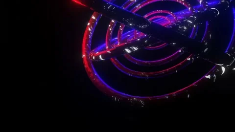 Rotating purple three-dimensional rings with a luminous texture. looped animatio Video stock 153486171