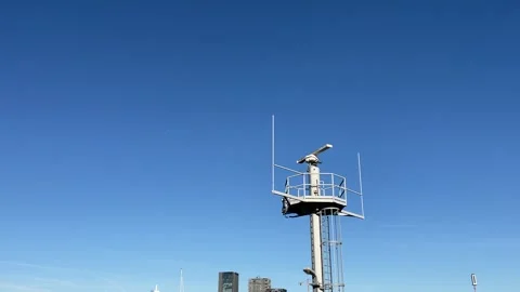 The rotating radar With blue sky in the background Stockbeeldmateriaal 295361450