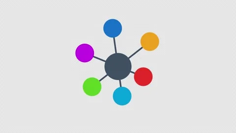 Rotating radial network hub with oscillating color nodes alpha animation Видео 332150124