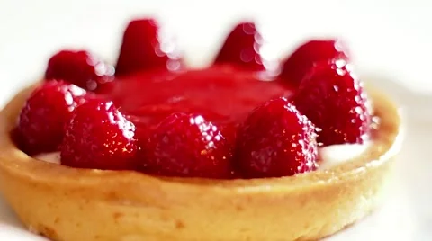 Rotating Raspberry Tart, Beautiful Sweet Desert, Close up Stock Footage 67385827