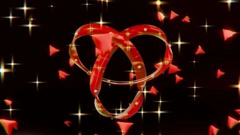 Rotating red 3-loop knot revealing studs in black void, flare pushing petals and Stock Footage 339194357