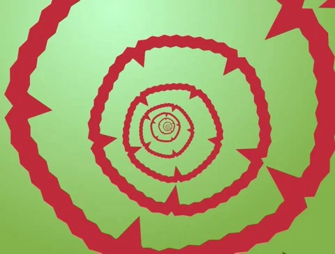 Rotating Red barbed circular Shapes Tunnel Loop on Green Background Video stock 321961713