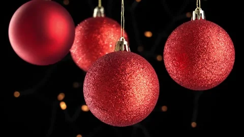 Rotating Red Christmas Bauble on Black Festive Backdrop. Stock Footage 256846873