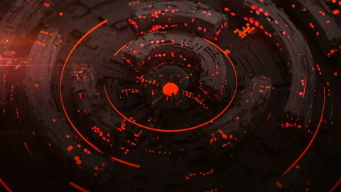 Rotating red circle elements seamless loop 3D render animation Stock Footage 116008396