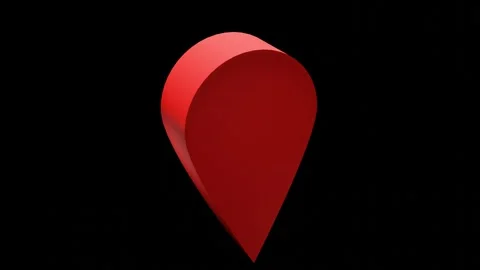 Rotating red geotag icon on black background 3d render Stock Footage 258399887
