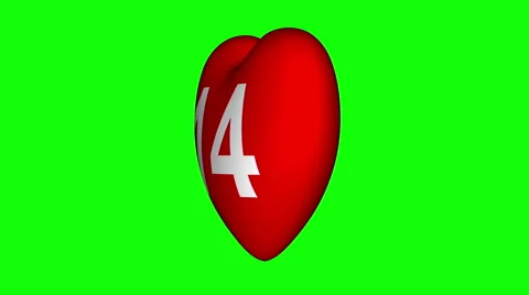 Rotating red heart with the number 14 on a green screen Stock Footage 59243947