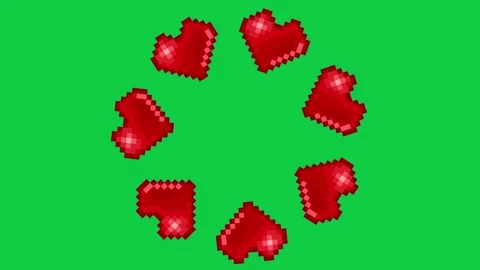 Rotating Red Pixel Hearts Circle on Green Screen Stock Footage 315029590