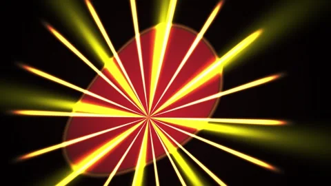 Rotating Red Sphere with Glowing Yellow Light Rays Radiating in Dark Space Stock Footage 343764597