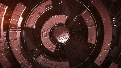 Rotating red technical circle elements seamless loop 3D render animation Stock Footage 154954099