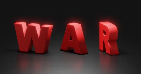 Rotating red text "WAR" on a dark background. Stock Footage 255232383