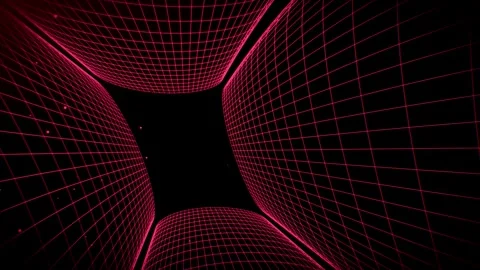 Rotating red tilted wireframe grid tunnel animation with glowing particles Stock Footage 252720987