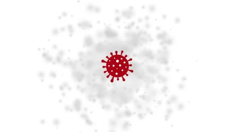 Rotating red virus icon on abstract motion background exploding dust particle 스톡 동영상 128412293