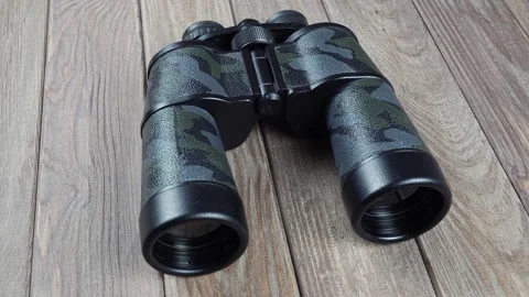 Rotating Retro Binoculars Closeup On Background. Stock-Footage 234547137