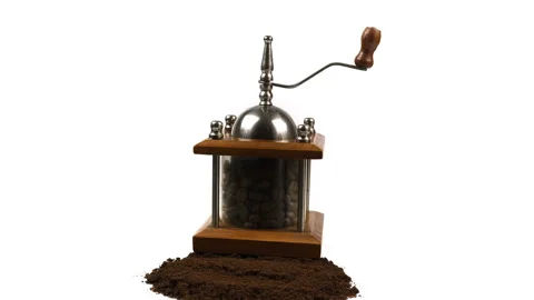 Rotating Retro Coffee Grinder With Ground Coffee. Stock Footage 122430868