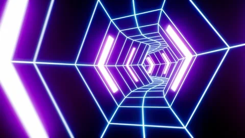 Rotating Retro Cyber Neon Grid Curved Tunnel VJ Loop Stock Footage 265247930
