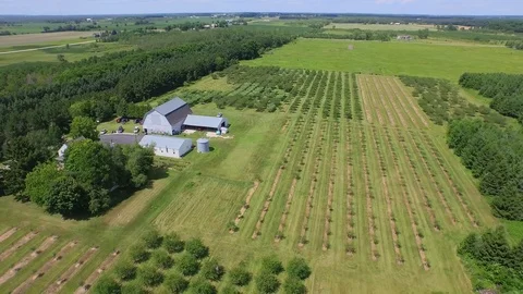 Rotating right around orchard barn Stock Footage 90257063
