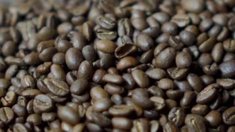 Rotating Roasted Coffee Beans Close Up Stock Footage 307710411