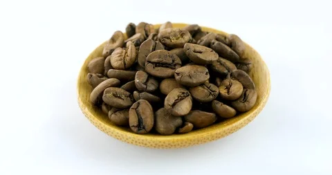 Rotating Roasted Coffee Beans Isolated on White Background Stock Footage 102813007