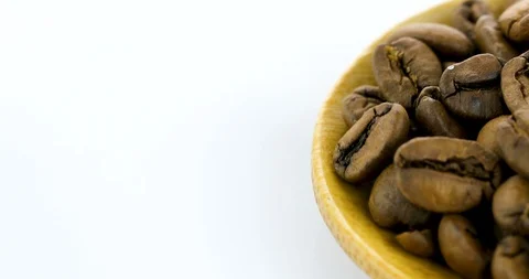 Rotating Roasted Coffee Beans Isolated on White Background Stock Footage 102814215
