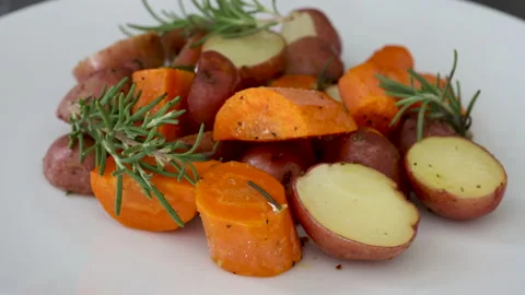 Rotating Roasted Root Vegetables Stock Footage 162200594