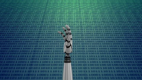 Rotating robot hand with binary codes Stock Footage 110703085