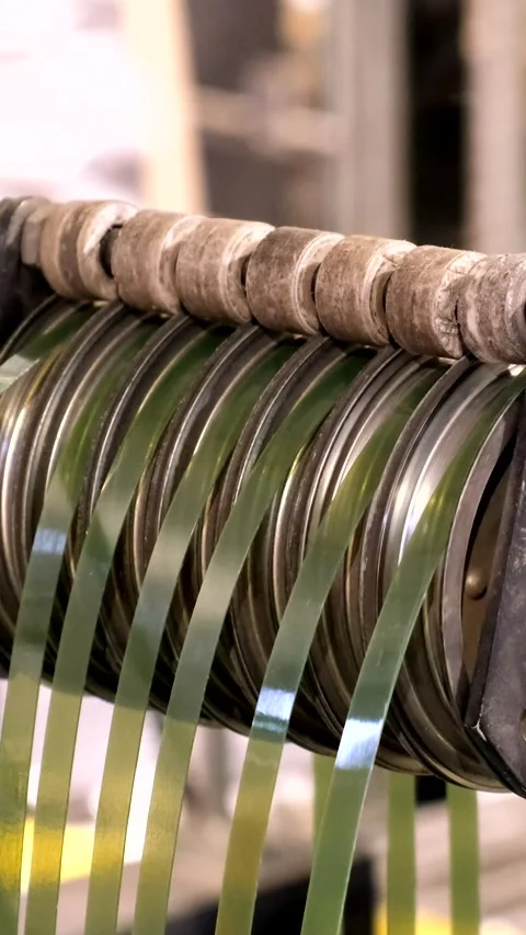 Rotating rollers of the stretch wrapping machine for wrapping material with.. Stock-Footage 306143274